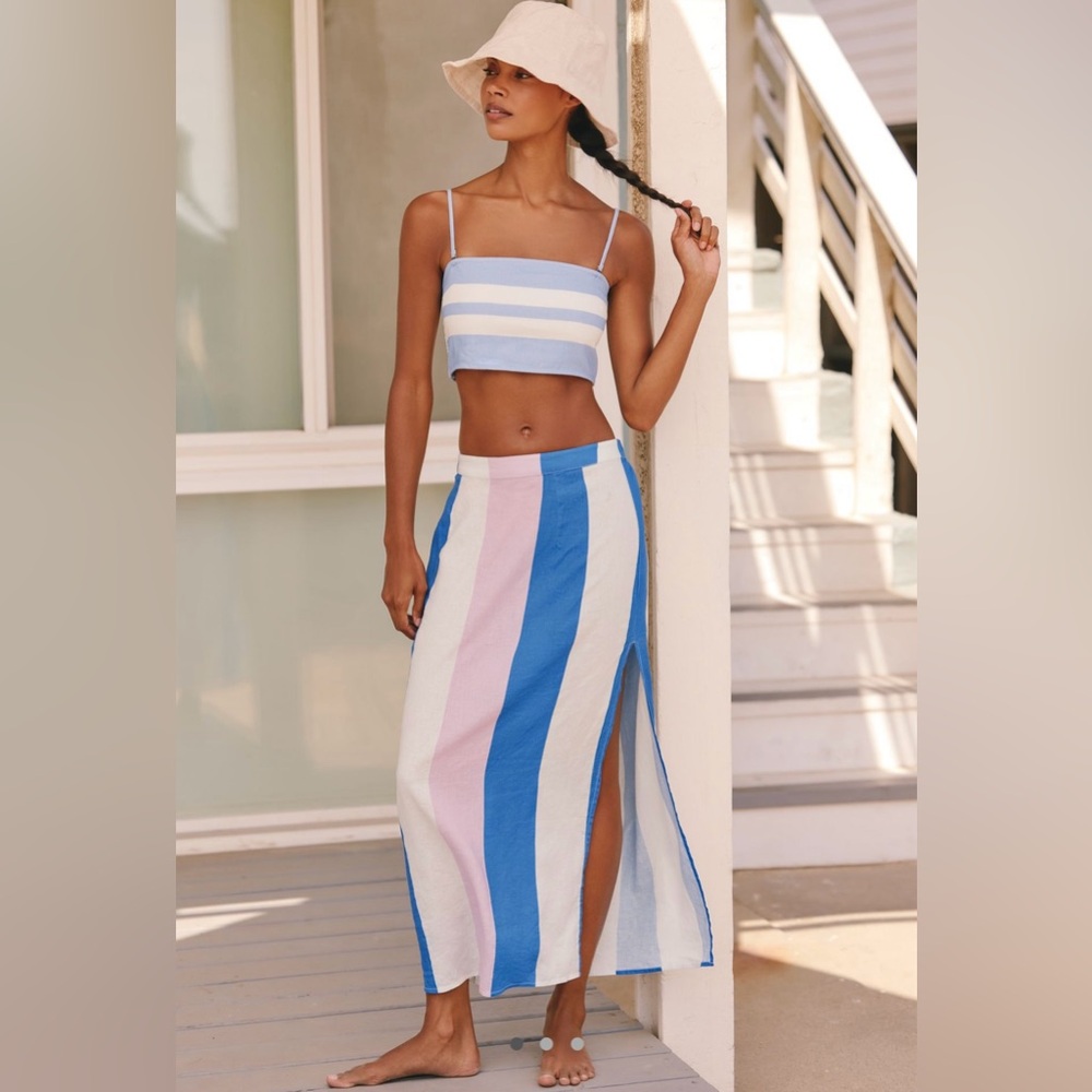 Anthropologie Celandine Linen Blend Breezy Midi Skirt NWT🔖